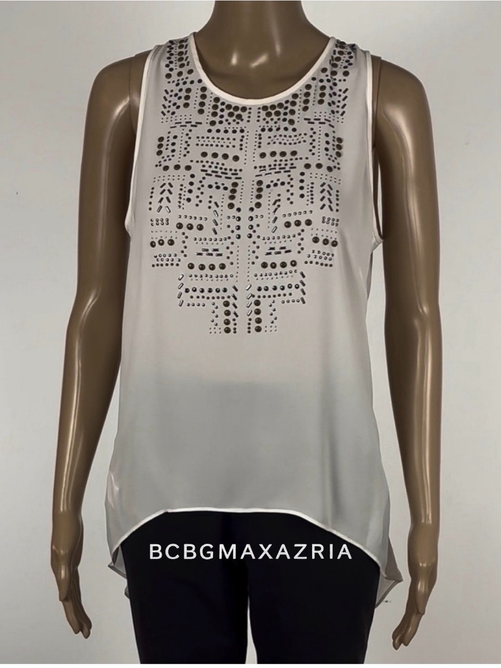 NWT BCBG Max Azria Danna Studded Geometric Chiffon Tank Top